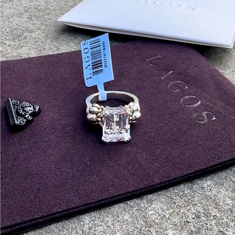 🤩Lagos Sterling Silver & 18K Yellow Gold Glacier medium White Topaz Ring